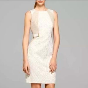 CALVIN KLEIN Tan Sheath Jacquard Dress